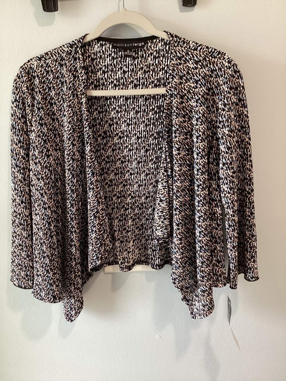 madison leigh Black, White & Brown Open-Front Draped Cardigan